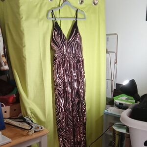 Sequin V-Neck Maxi Dress